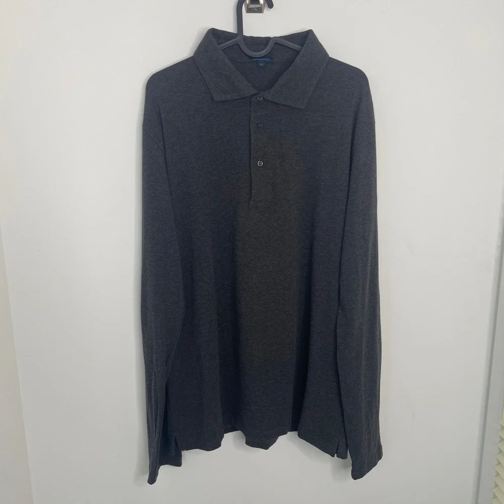 Patrick Assaraf Pima Cotton Long Sleeve Polo Shirt Charcoal Grey XL - Picture 2 of 6